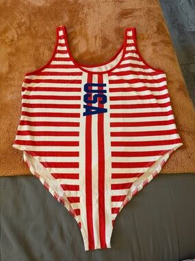 Red & White Striped USA Adult Bodysuit